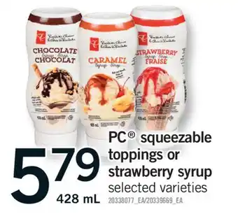 Fortinos PC SQUEEZABLE TOPPINGS OR STRAWBERRY SYRUP, 428 mL offer