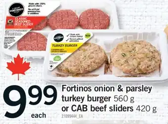 Fortinos FORTINOS ONION & PARSLEY TURKEY BURGER, 560 G OR CAB BEEF SLIDERS 420 G offer