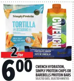 Metro CWENCH HYDRATION, SIMPLY PROTEIN CHIPS OR BAREBELLS PROTEIN BARS offer