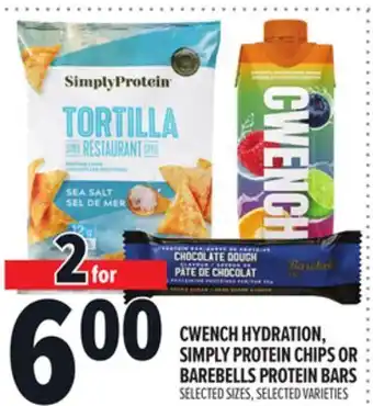 Metro CWENCH HYDRATION, SIMPLY PROTEIN CHIPS OR BAREBELLS PROTEIN BARS offer