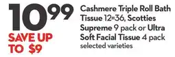 Longo's Cashmere Triple Roll Bath Tissue 12 = 36, Scotties Supreme 9 pack or Ultra Soft Facial Tissue 4 pack offer