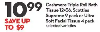 Longo's Cashmere Triple Roll Bath Tissue 12 = 36, Scotties Supreme 9 pack or Ultra Soft Facial Tissue 4 pack offer