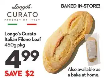 Longo's Curato Italian Filone Loaf offer