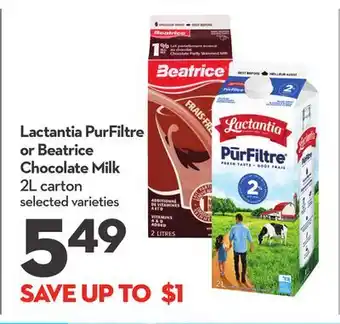 Longo's Lactantia PurFiltre or Beatrice Chocolate Milk offer