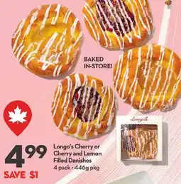 Longo's Cherry or Cherry and Lemon Filled Danishes offer