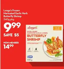 Longo's Frozen Marinated Garlic Herb Butterfly Shrimp offer
