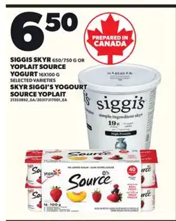 Independent Grocer SIGGIS SKYR 650/750 G OR YOPLAIT SOURCE YOGURT 16X100 G offer
