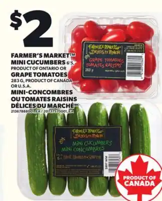 Independent Grocer FARMER'S MARKET MINI CUCUMBERS 6'S OR GRAPE TOMATOES 283 G offer