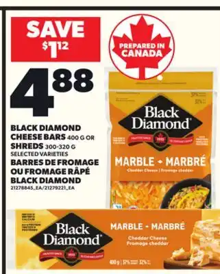 Independent Grocer BLACK DIAMOND CHEESE BARS, 400 G OR SHREDS, 300-320 G offer