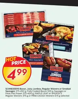 Sobeys SCHNEIDERS Bacon, Juicy Jumbos, Regular Wieners or Smoked Sausages offer