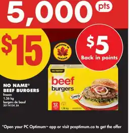 No Frills NO NAME BEEF BURGERS offer