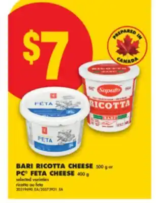 No Frills BARI RICOTTA CHEESE 500 g or PC FETA CHEESE 400 g offer