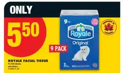 No Frills ROYALE FACIAL TISSUE, 9x100 sheets offer