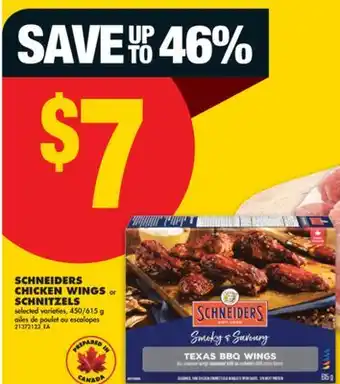 No Frills SCHNEIDERS CHICKEN WINGS or SCHNITZELS, 450/615 g offer