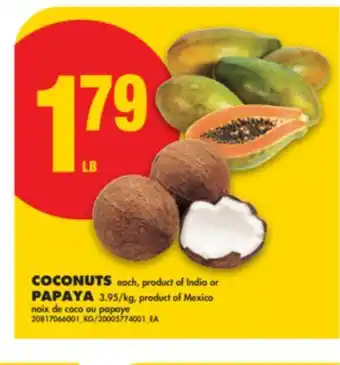 No Frills COCONUTS each or PAPAYA offer