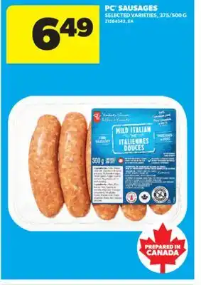 Real Canadian Superstore PC SAUSAGES, 375/500 G offer