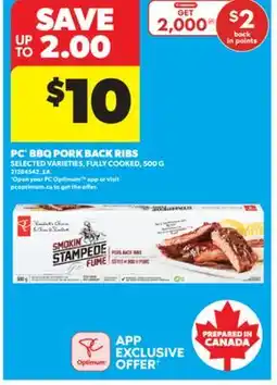Real Canadian Superstore PC BBQ PORK BACK RIBS, 500 G offer