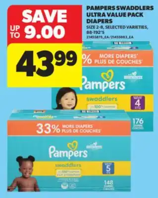 Real Canadian Superstore PAMPERS SWADDLERS ULTRA VALUE PACK DIAPERS, 88-192'S offer