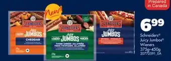Real Canadian Superstore SCHNEIDERS JUICY JUMBOS WIENERS, 375G - 450G offer