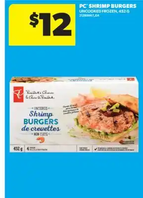 Real Canadian Superstore PC SHRIMP BURGERS UNCOOKED, 452 G offer