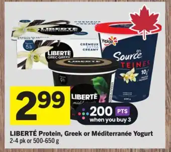 Foodland LIBERTÉ Protein, Greek or Méditerranée Yogurt offer