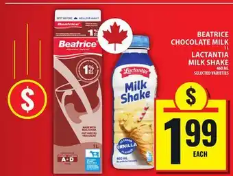 Food Basics BEATRICE CHOCOLATE MILK OR LACTANTIA MILK SHAKE offer