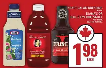 Food Basics KRAFT SALAD DRESSING OR DIANA'S OR BULL'S-EYE BBQ SAUCE offer
