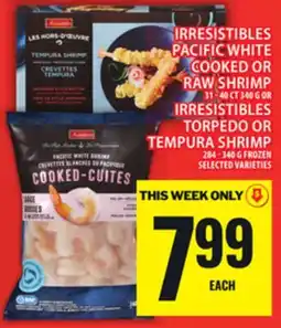 Food Basics IRRESISTIBLES PACIFIC WHITE COOKED OR RAW SHRIMP OR IRRESISTIBLES TORPEDO OR TEMPURA SHRIMP offer