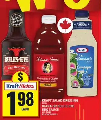 Food Basics KRAFT SALAD DRESSING 425 ML DIANA OR BULL'S-EYE BBQ SAUCE 425 - 500 ML offer