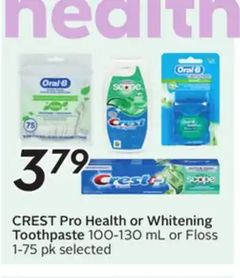 Sobeys CREST Pro Health or Whitening Toothpaste offer