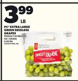 Loblaws PC EXTRA LARGE GREEN SEEDLESS GRAPES offer