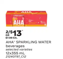 Loblaws AHA SPARKLING WATER BEVERAGES, 12X355ML offer