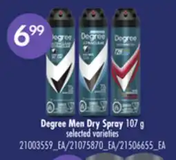 Loblaws DEGREE MEN DRY SPRAY, 107 G offer