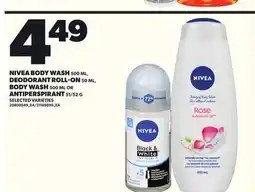 Loblaws NIVEA BODY WASH 500ML, DEODORANT ROLL-ON 50ML, BODY WASH, 500ML OR ANTIPERSPIRANT, 51/52G offer