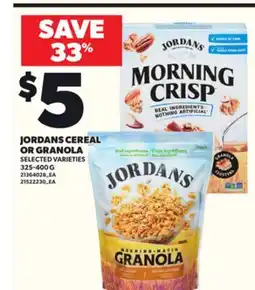 Loblaws JORDANS CEREAL OR GRANOLA, 325-400G offer