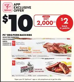Loblaws PC BBQ PORK BACK RIBS, 500G offer