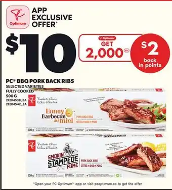 Loblaws PC BBQ PORK BACK RIBS, 500G offer