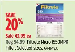 Canadian Tire Filtrete Micro 1550MPR Filter offer