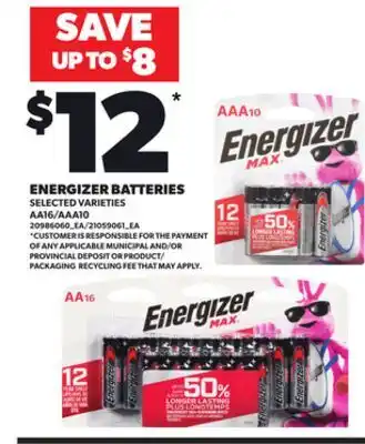 Loblaws ENERGIZER BATTERIES offer