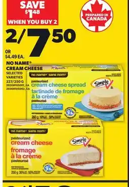 Loblaws NO NAME CREAM CHEESE, 227/250 G offer