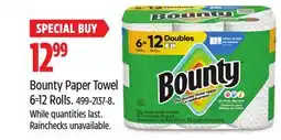 Canadian Tire Bounty Paper Towel 6=12 Rolls offer