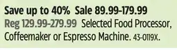 Canadian Tire Selected Food Processor, Coffeemaker or Espresso Machine offer