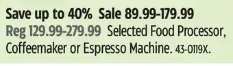 Canadian Tire Selected Food Processor, Coffeemaker or Espresso Machine offer