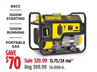 Canadian Tire Champion 1200/1500 Watt Portable Gas Generator offer