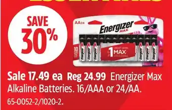 Canadian Tire Energizer Max Alkaline Batteries offer