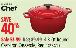 Canadian Tire 4.8-Qt Round Cast-Iron Casserole, Red offer