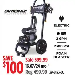 Canadian Tire SIMONIZ Platinum 2300 PSI 2.0 GPM Brushless Electric Pressure Washer w/ Foam Blaster Attachment offer