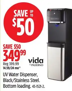 Canadian Tire Vida by PADERNO UV Water Dispenser, Black/Stainless Steel offer