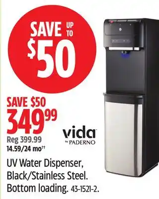 Canadian Tire Vida by PADERNO UV Water Dispenser, Black/Stainless Steel offer