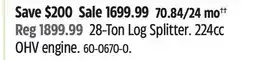 Canadian Tire Champion 28-Ton Log Splitter. 224cc OHV engine offer